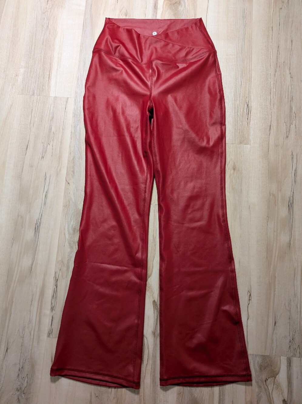90 Degree By Reflex Red Faux Leather Like Flare Leggings